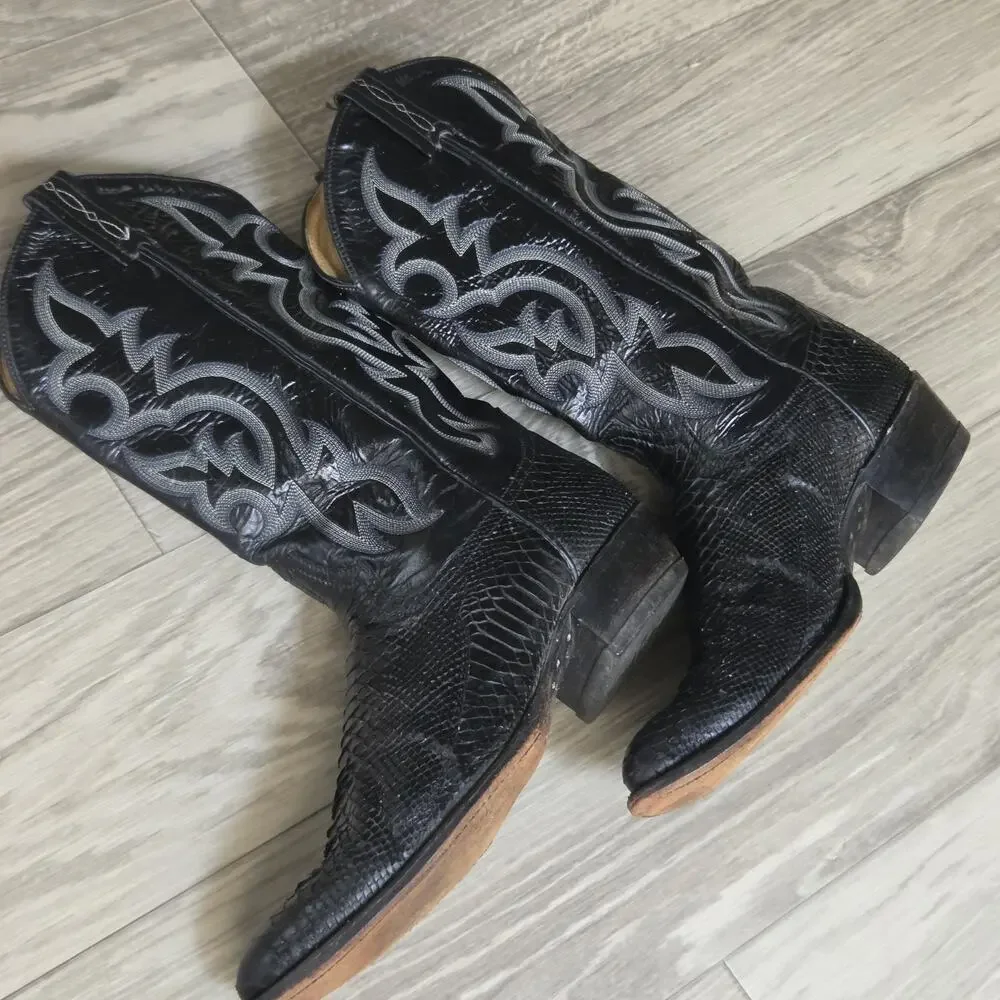 CS Vintage Tony Lama black python skin Men's US 10D cowboy boots